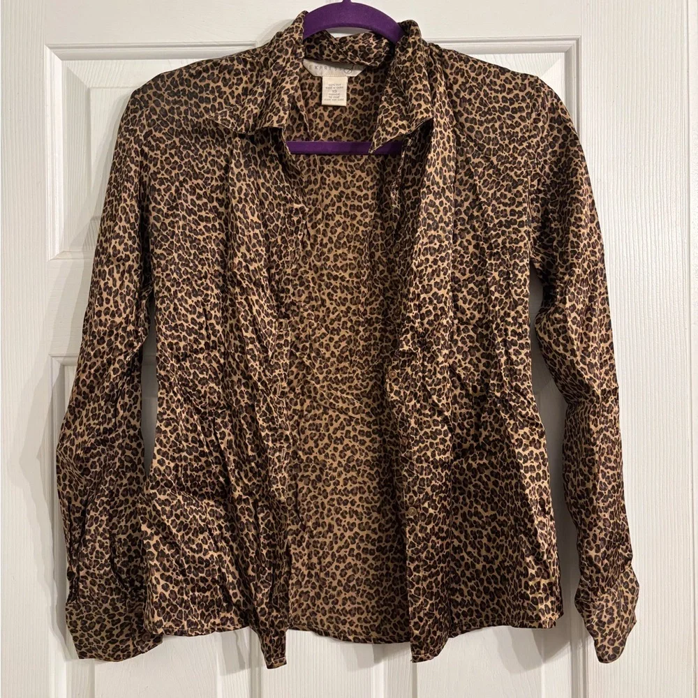 Silk Leopard Print Button-Up Blouse - Picture 1 of 3